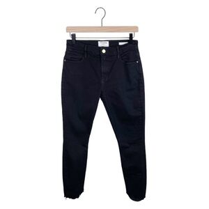 Frame Denim Le High Skinny Jeans Size 27 Film Noir Black Distressed Step Hem